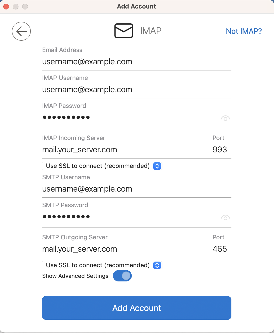 Add Account - IMAP Settings